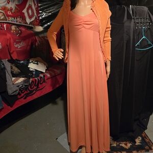 Source Unknown Orange Maxi Dress with Cardigan